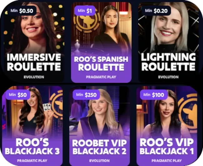 Roobet Casino live-jakajan pelit
